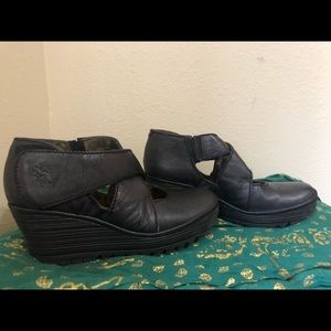 Fly London Wedge With Velcro Cross Strap- Size 38